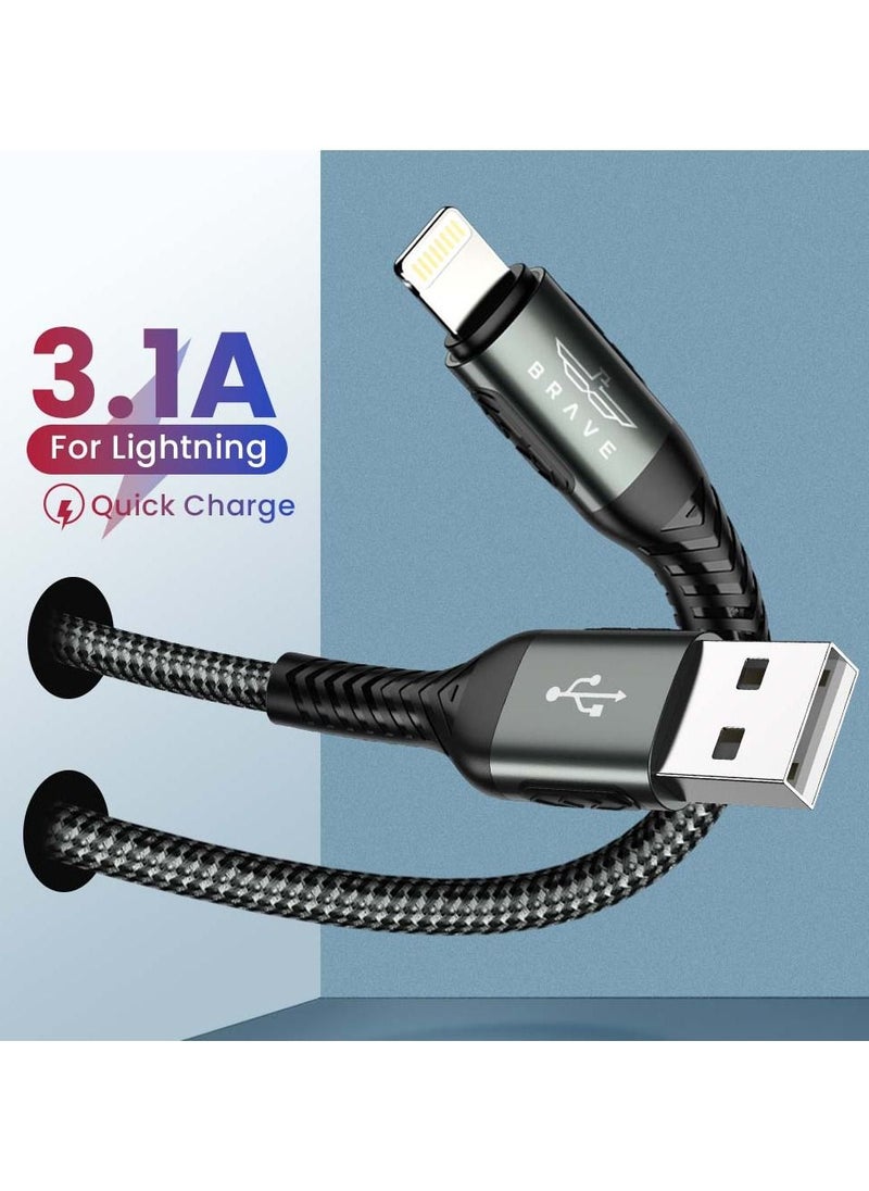 Brave BRAVE 30w 2 in 1 pack USB to Lightning Nylon Braided Data Cable 3.1A Fast Charging for iPhone 14 Pro Max, iPhone 13 12 11 Pro Max Mini XS Plus 1m & 2m (Black)  - Image 3