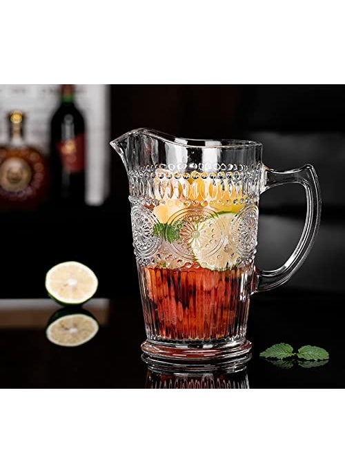 VILON Vilon Italian Premium Set of 6 Romantic Water Glasses with 1200 ml Carafe Pitcher 1 360 ml Drinking Glasses Tumblers Vintage Glassware Set for Whisky Juice Transparent 1 jug 6 Glass  - Image 3