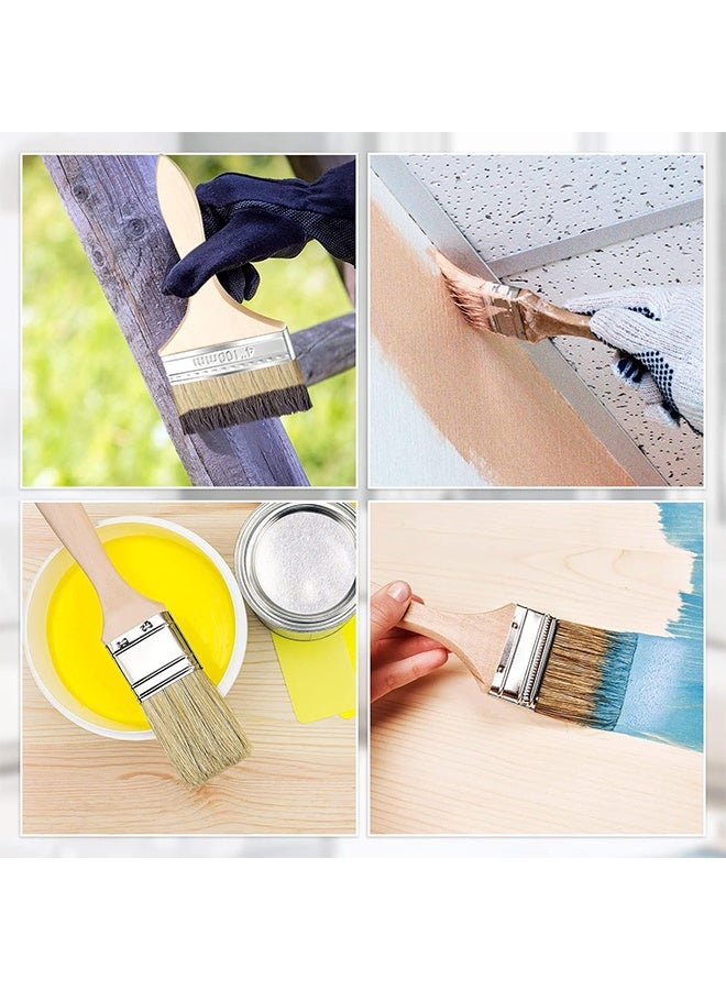4 Inch Paint Brushes Bulk, Natural Bristle Chip Brushes with Wooden Handle, Flat Art Applicators for Wall, Furniture, Kids, Fences Details - Image 3