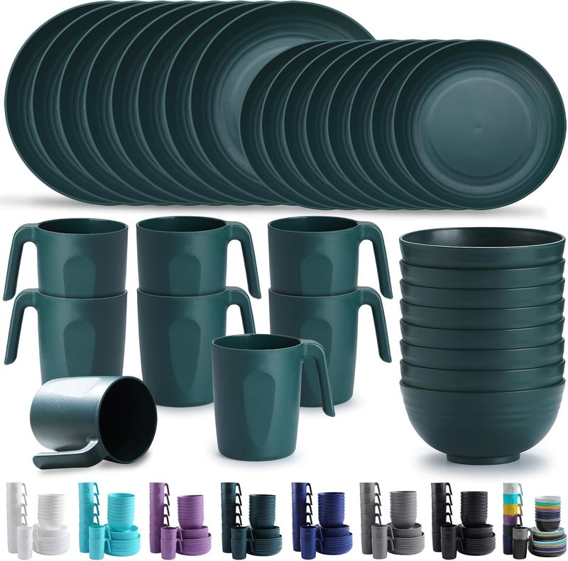 Kyraton Plastic Dinnerware Sets of 32 Pieces, Unbreakable And Reusable Light Weight Plates Mugs Bowls Dishes Easy to Carry And Clean Microwave Safe BPA Free Dishwasher Safe Service For 8 - Image 1