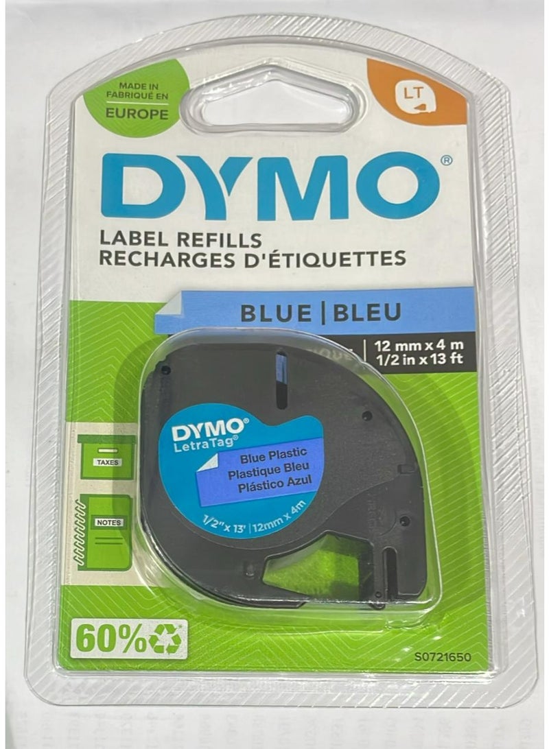 Dymo letra tag tape 12mm x 2m-1/2in blue plastic original DY-91205