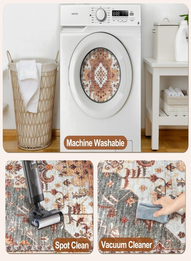Tangsoo 2x6 Washable Runner Rug for Hallways, Non Slip Vintage Runner Rug, Soft Low Pile Long Rug Runner, Print Distressed Turmeric Carpet Runners for Kitchen Bedroom Entryway Bathroom Living Room - Image 5