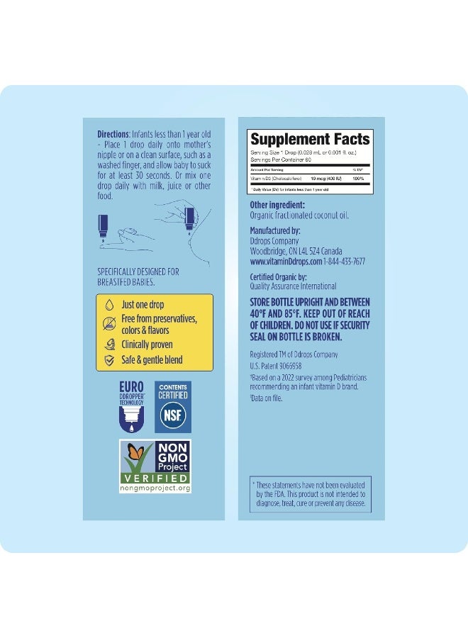 Ddrops Organic Liquid Vitamin D Drops for Babies - 60 Drops - Image 3