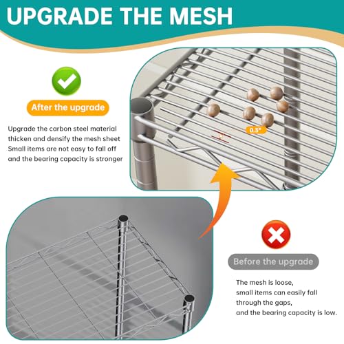 SINGAYE 5 Tier Shelf Wire Shelving Adjustable Storage Shelves Rack Standing Units for Kitchen Closet Laundry Bathroom Organizers Metal Pantry Narrow Mesh Gaps 10" D x 16" W x 55" H Gray - Image 3