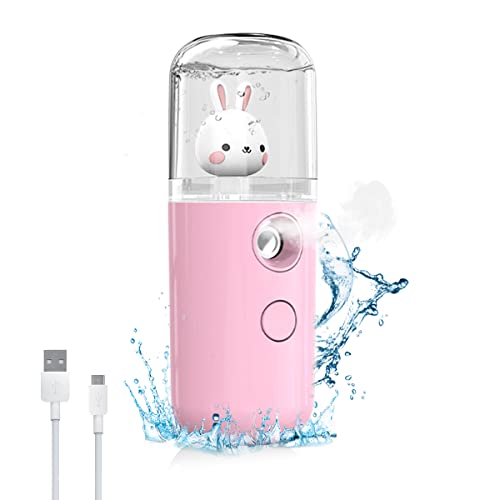 MAYCREATE® Facial Nano Mist Sprayer 30ml Portable Mini Face Mist Spray Machine, Cartoon Bunny Design & USB Rechargeable, for Facial Moisturizing Skin Care - Pink - Image 1