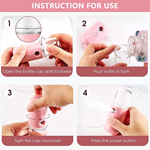 MAYCREATE® Facial Nano Mist Sprayer 30ml Portable Mini Face Mist Spray Machine, Cartoon Bunny Design & USB Rechargeable, for Facial Moisturizing Skin Care - Pink - Image 4