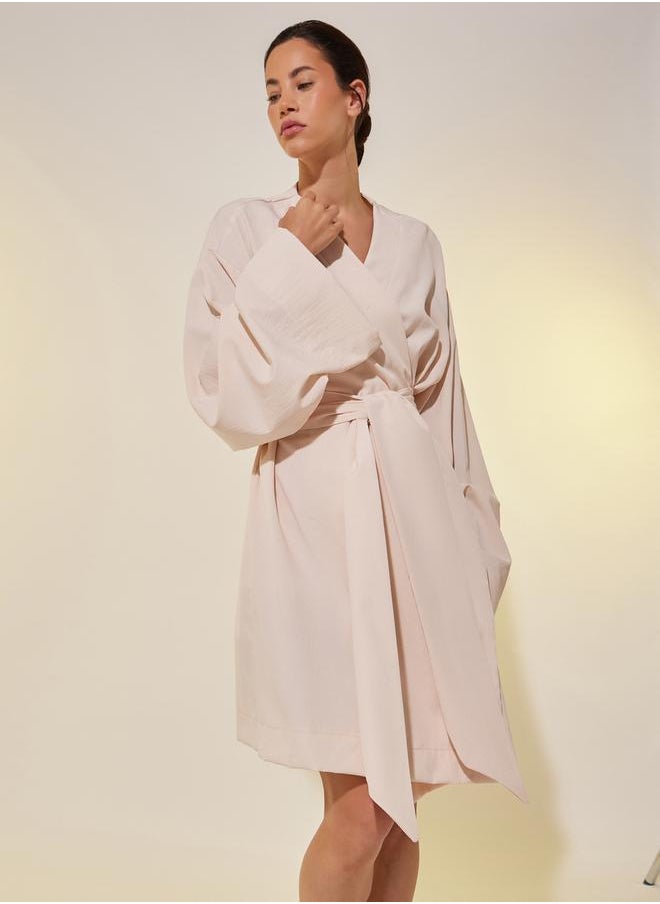 Styli White Solid Long Sleeve Robe with Tie Detail  - Image 3