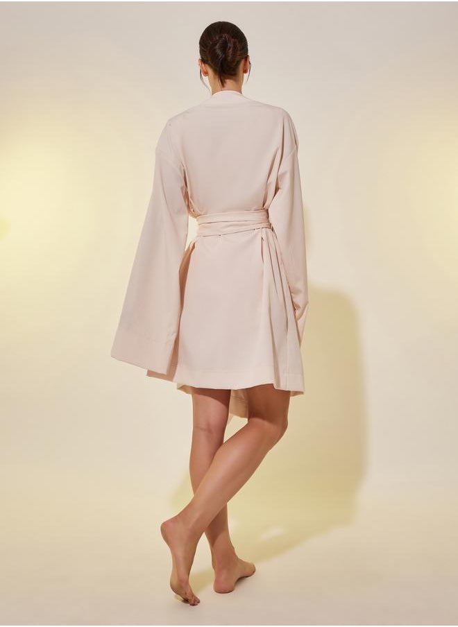 Styli White Solid Long Sleeve Robe with Tie Detail  - Image 5
