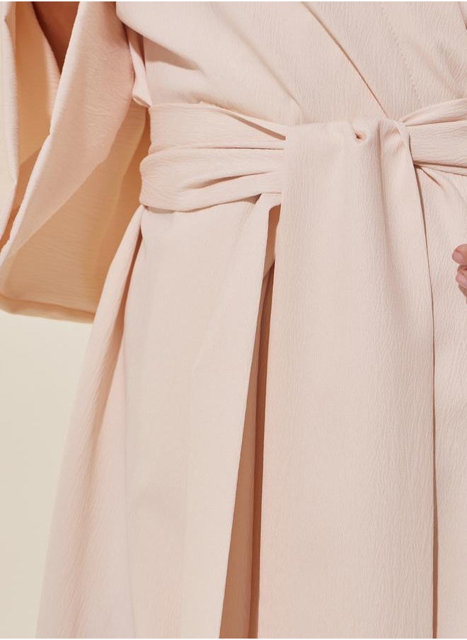 Styli White Solid Long Sleeve Robe with Tie Detail  - Image 4
