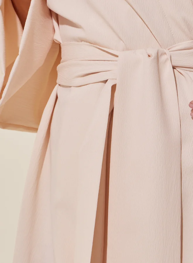 Styli Styli White Solid Long Sleeve Robe with Tie Detail