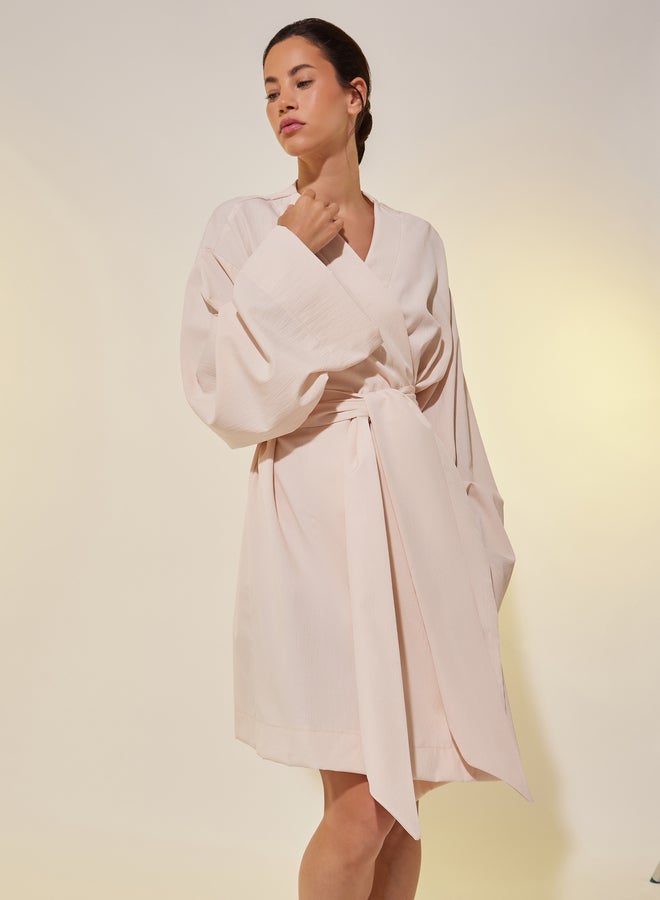 Styli Styli White Solid Long Sleeve Robe with Tie Detail  - Image 3
