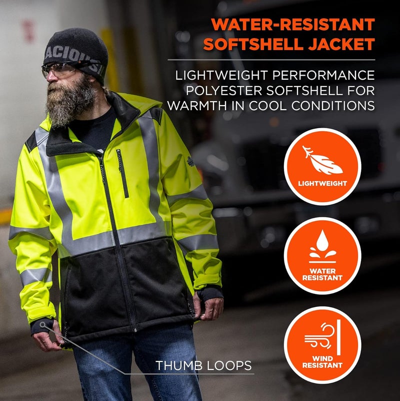Ergodyne Ergodyne Unisex HiVis Softshell WaterResistant Jacket Lime XLarge US  - Image 2