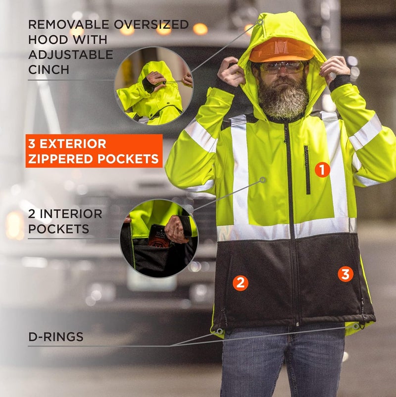 Ergodyne Ergodyne Unisex HiVis Softshell WaterResistant Jacket Lime XLarge US  - Image 5