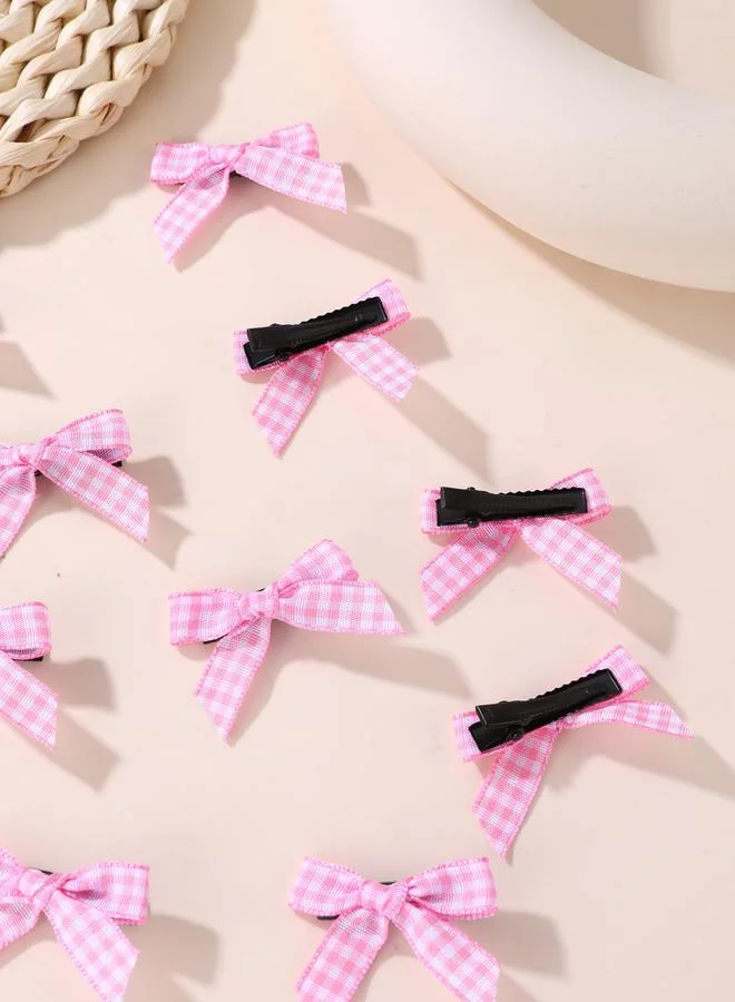 Take Two Pack of 10 - Pink Gingham Bow Hair Clips