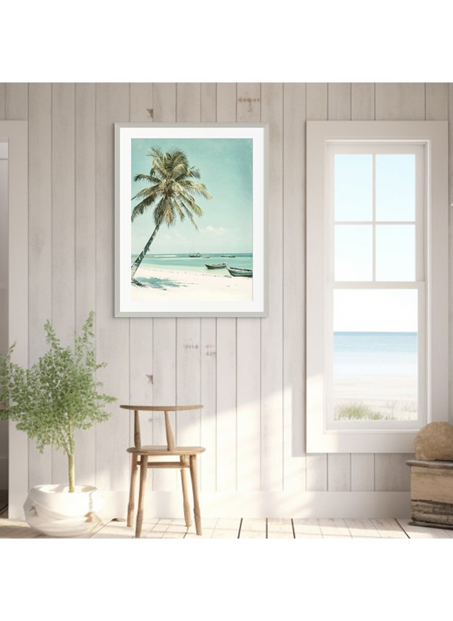 Art Decor - Art Decor Framed Fine Art Beach with Palm Trees Portrait Aesthetic Tropical Coastal Print with Matt Board Wall Décor for Living Room Bedroom Home Office Hotel Gifting - Image 1