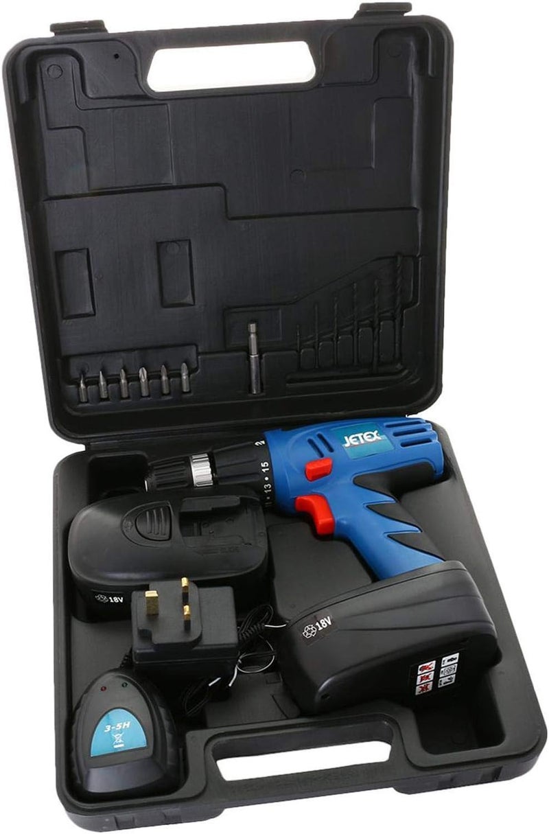 JETEX Cordless Drill 2 Batteries 18V In Plastic Case - Image 1