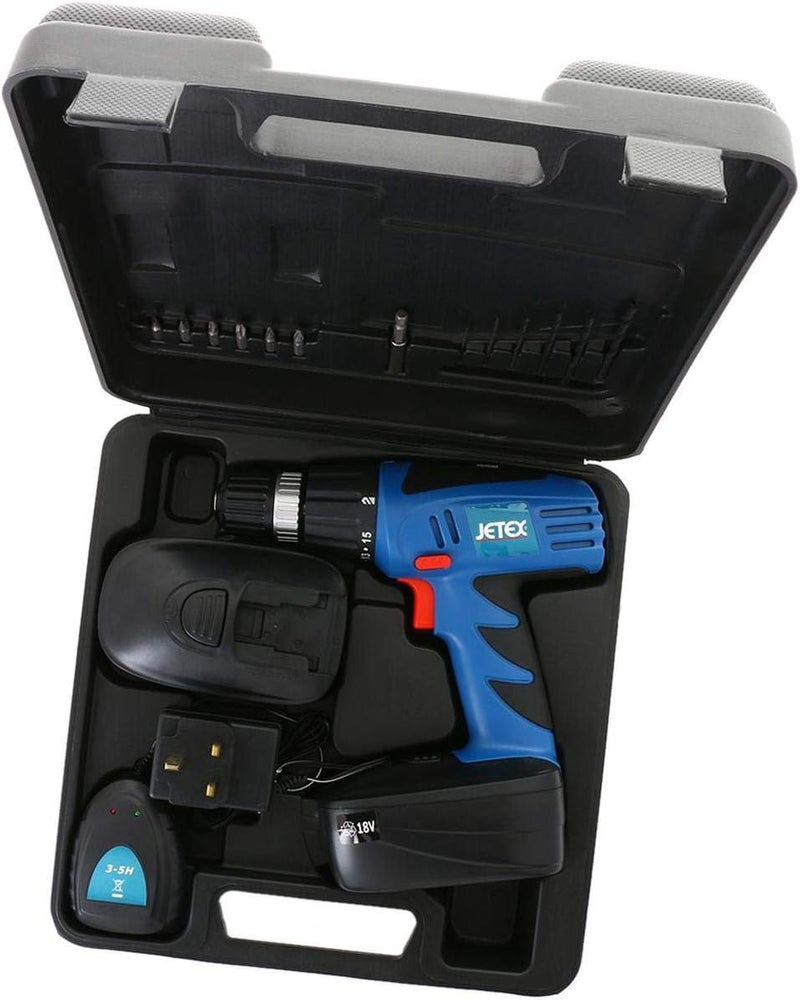 JETEX Cordless Drill 2 Batteries 18V In Plastic Case - Image 4