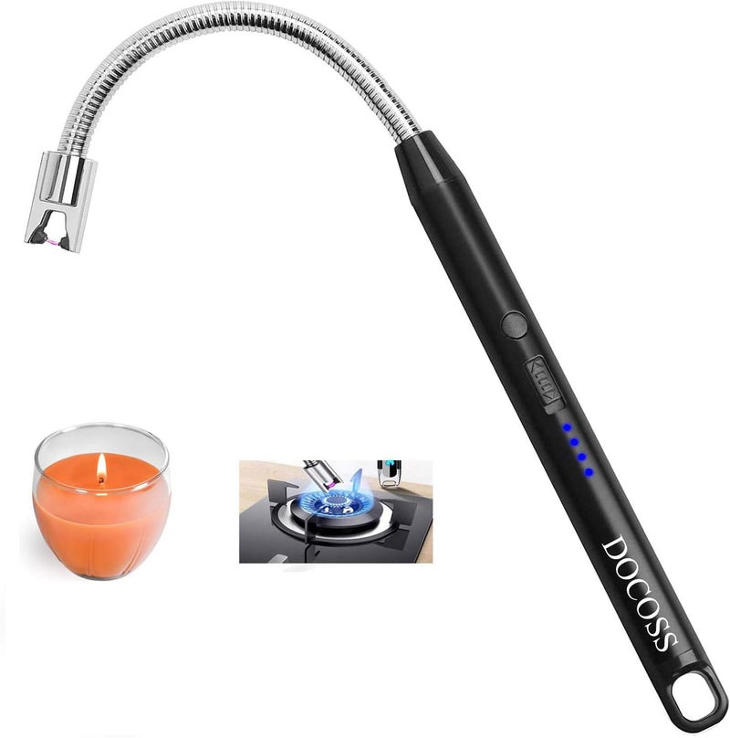 DOCOSS - Rechargeable Electric Gas Lighter Kitchen Lighter Chargeable USB Arc for Candle Flexible Neck for Gas,diyas,agarbatti,Candle (Black) - Image 1