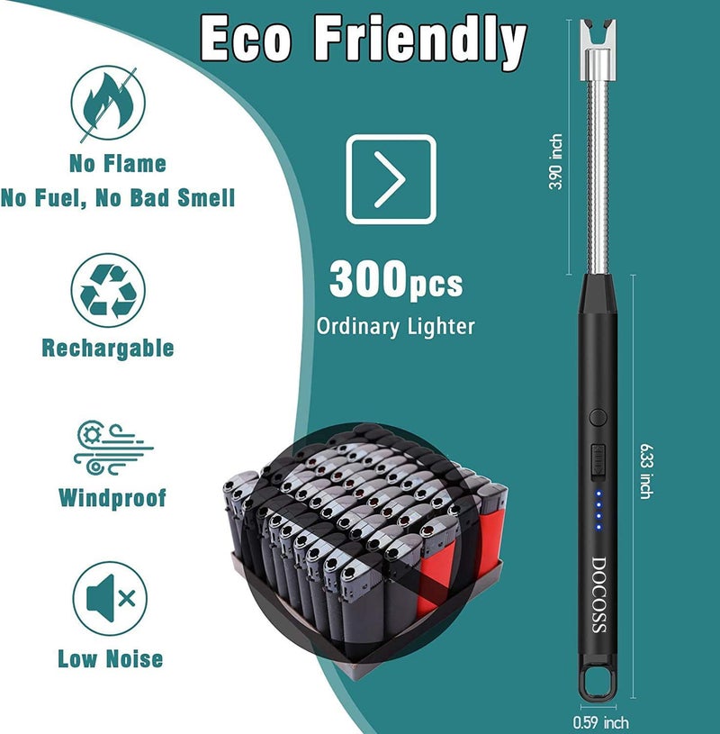 DOCOSS - Rechargeable Electric Gas Lighter Kitchen Lighter Chargeable USB Arc for Candle Flexible Neck for Gas,diyas,agarbatti,Candle (Black) - Image 5