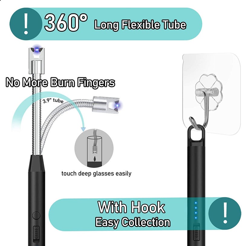 DOCOSS - Rechargeable Electric Gas Lighter Kitchen Lighter Chargeable USB Arc for Candle Flexible Neck for Gas,diyas,agarbatti,Candle (Black) - Image 2