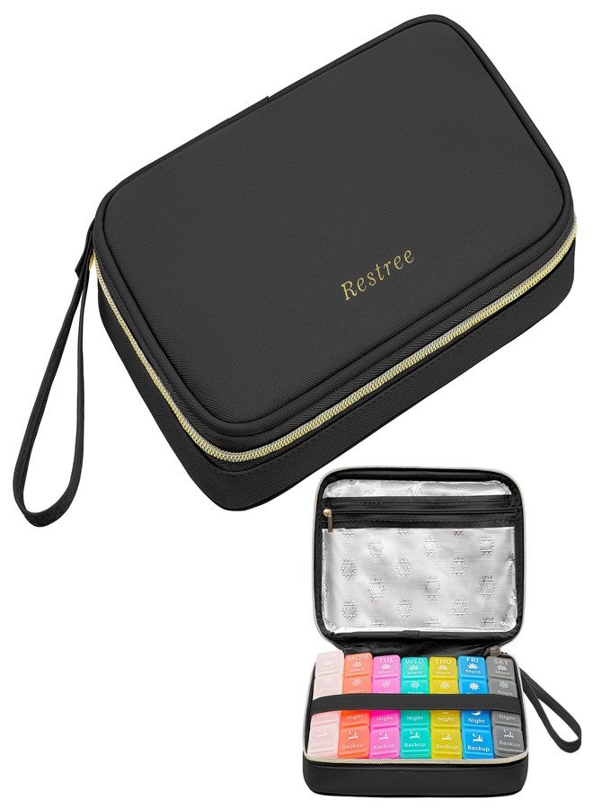 Restree Monthly Pill Organizer 28-Compartment Pill Case, 4 Times Daily Medication Container, Travel-Friendly Pill Box for Vitamins Supplements (Black) - Image 1