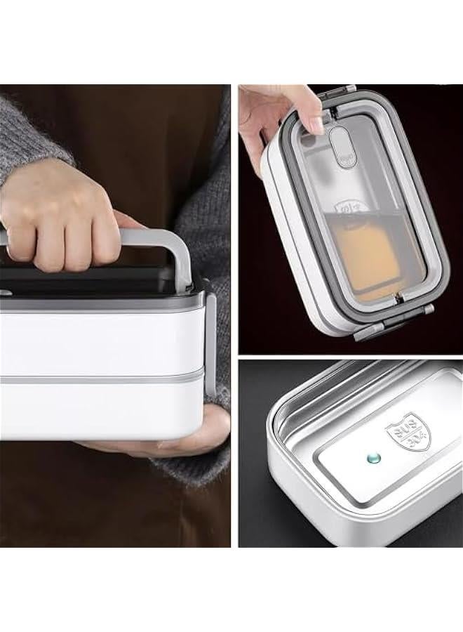 HOOKOR Bento Box, 2 Layer Stainless Steel Lunch Box, Stackable Lunchbox, Leakproof Lunch Bento Box, Food Storage Box with Dividers for Adults Kids Men Women Teens - Image 2