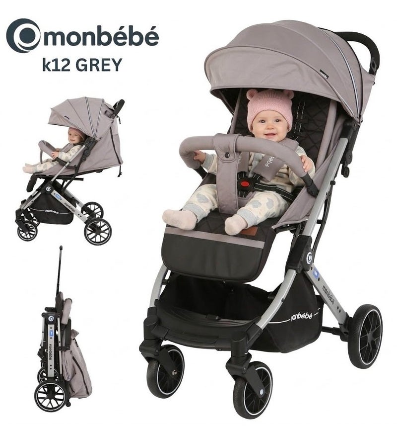 Monbébé K12 Lightweight Baby Stroller with Adjustable Seat, Grey