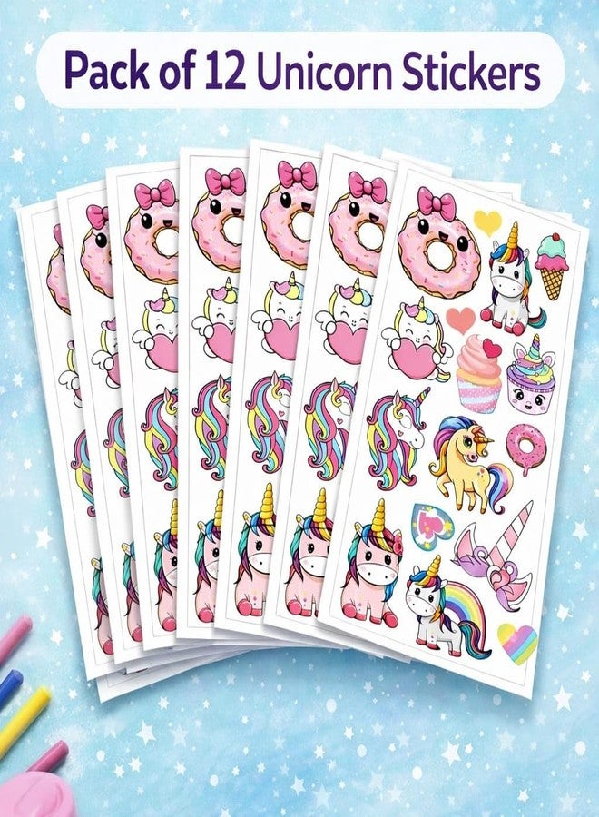 AMYCAUR Colorful Unicorn Cartoon Stickers Set (Items of 1) Cute Decorative Stickers for Laptop, Notebook, Bottle & Crafts (Unicorn Sticker Pack of 12| Multicolor |) - Image 2
