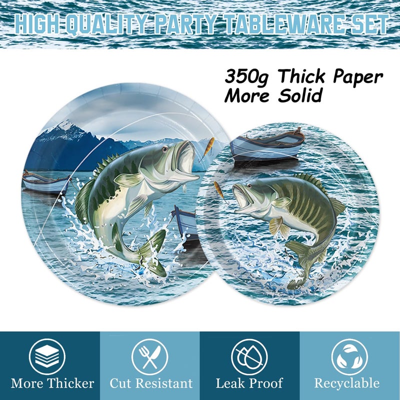 LINHAXM 170PCS Gone Fishing Party Decorations Fishing Birthday Party Decorations Include Plates, Cups, Cutlery, Banner, Tablecloth for Ofishally One Birthday Decorations, Serve 24 - Image 3
