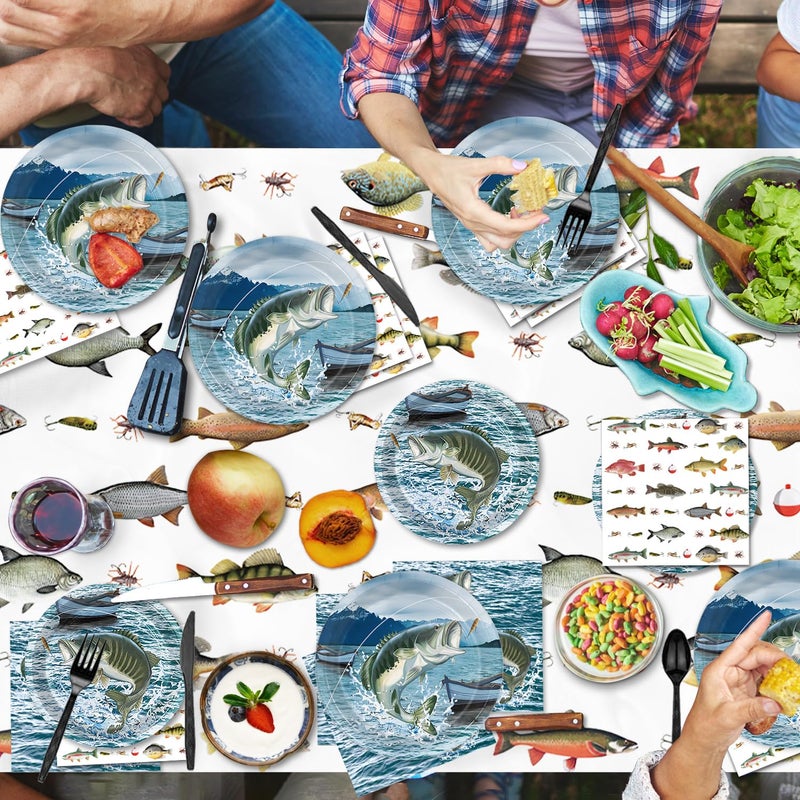 LINHAXM 170PCS Gone Fishing Party Decorations Fishing Birthday Party Decorations Include Plates, Cups, Cutlery, Banner, Tablecloth for Ofishally One Birthday Decorations, Serve 24 - Image 5