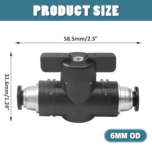 Uenhoy 3 Pcs Pneumatic Ball Valve 6mm OD Push to Connect Fittings Air Flow Control Valve Air Straight Quick Connect Union - Image 3