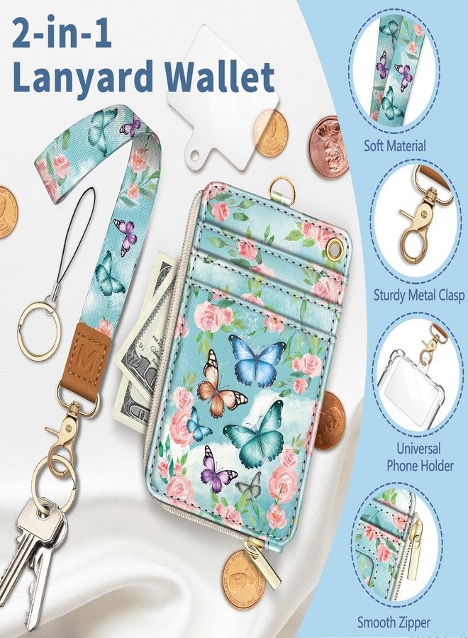 Mavellin Lanyard Wallet with Id Badge Holder, Butterfly RFID Small Keychain Wallet Women Wristlet, Cute Zipper Credit Card Holder Phone Wrist Neck Strap for Key Name Tag, Teacher Student Office Gifts - Image 3