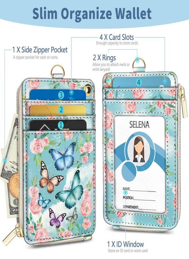Mavellin Lanyard Wallet with Id Badge Holder, Butterfly RFID Small Keychain Wallet Women Wristlet, Cute Zipper Credit Card Holder Phone Wrist Neck Strap for Key Name Tag, Teacher Student Office Gifts - Image 4
