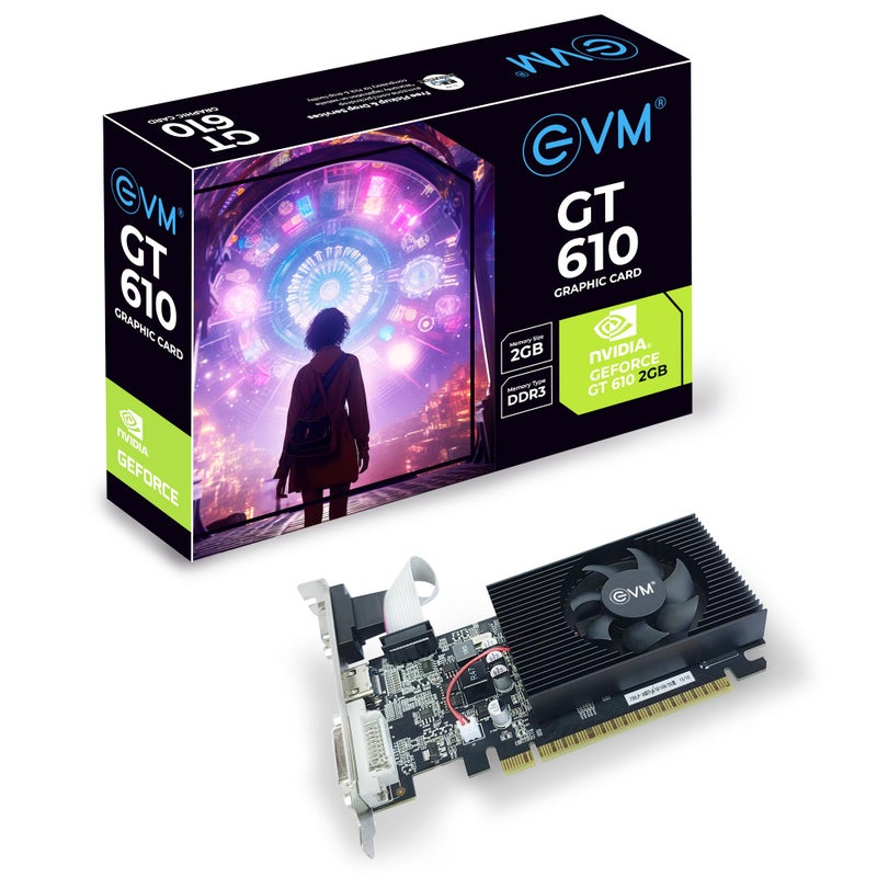 EVM GeForce GT610 Graphics Card GPU | 2GB DDR3 | PCIe 2.0 | HDMI VGA DVI | 1080p Full HD | Heat Sink Fan Cooling | Low Profile | Desktop Compatible | Stable Performance | 3 Year Warranty (EVM-GT610) - Image 2