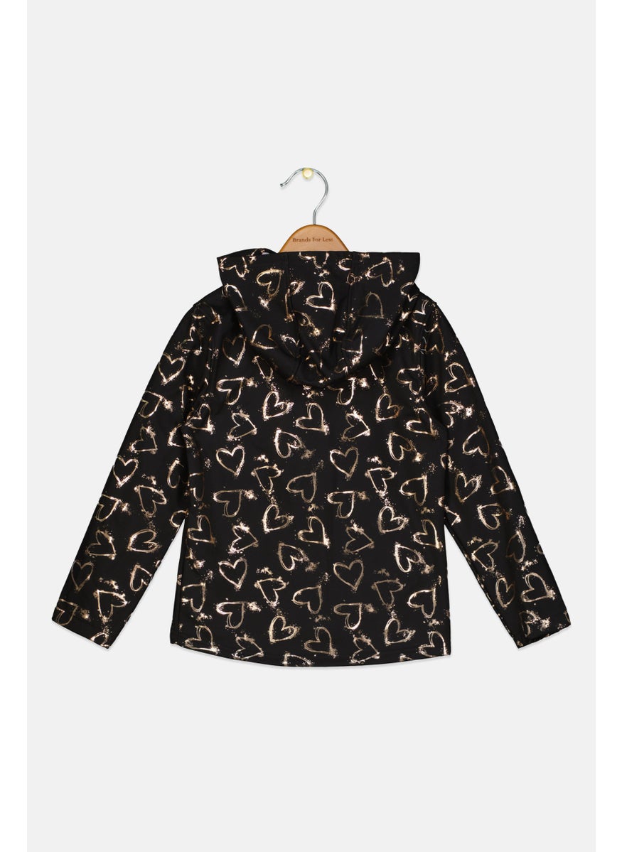 Body Glove - Kids Girl Hooded All Over Print Jacket, Black Combo - Image 1