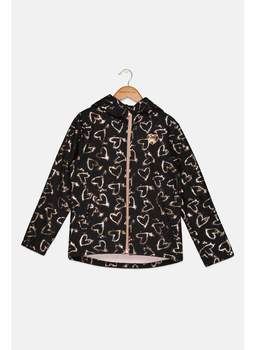 Body Glove - Kids Girl Hooded All Over Print Jacket, Black Combo - Image 1