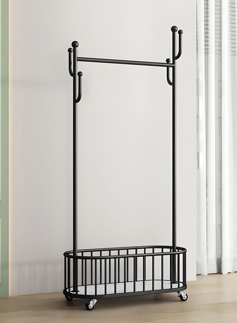 سحابة منظم ملابس ورف معاطف معدني مزود بسلة للاحذية او التخزين - رف ملابس ومعاطف مزود بعجلات لسهولة الحركة والنفل - 173X58X31.5سم - اسود - Image 1