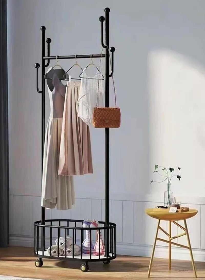 سحابة منظم ملابس ورف معاطف معدني مزود بسلة للاحذية او التخزين - رف ملابس ومعاطف مزود بعجلات لسهولة الحركة والنفل - 173X58X31.5سم - اسود - Image 3