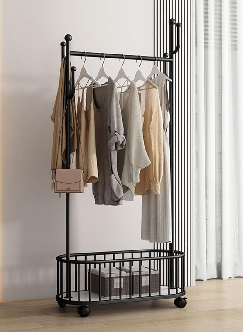 سحابة منظم ملابس ورف معاطف معدني مزود بسلة للاحذية او التخزين - رف ملابس ومعاطف مزود بعجلات لسهولة الحركة والنفل - 173X58X31.5سم - اسود - Image 2