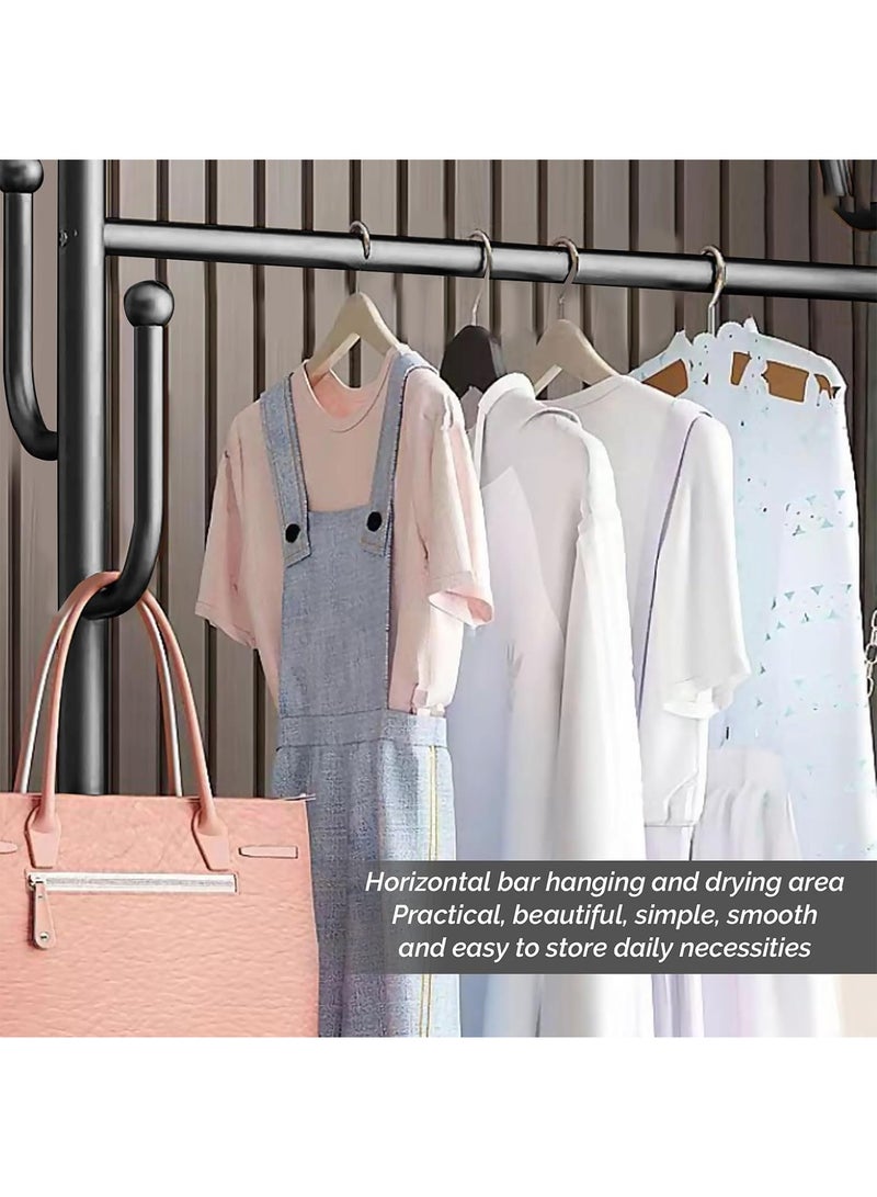 سحابة منظم ملابس ورف معاطف معدني مزود بسلة للاحذية او التخزين - رف ملابس ومعاطف مزود بعجلات لسهولة الحركة والنفل - 173X58X31.5سم - اسود - Image 4