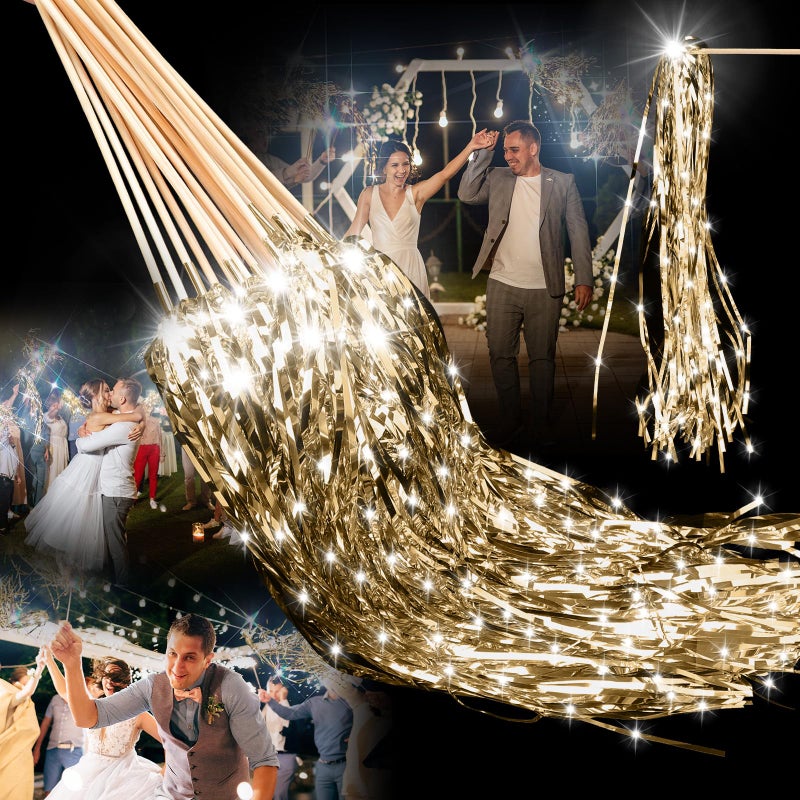 Simgoing 100 Pcs Lighted Wedding Wands LED Tinsel Wands Light up Streamers Sparklers for Wedding Send Off and Exits Birthday Party Props FavorsChampagne - Image 2