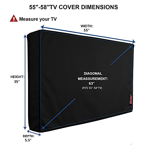 iBirdie Outdoor TV Cover 55 to 58 inch Waterproof, Cover Size 55''W x 35''H, Weatherproof, with Zipper for Outside Flat Screen 55 to 58 inch TV, Black, 600D Thick Fabric Protector - Image 2