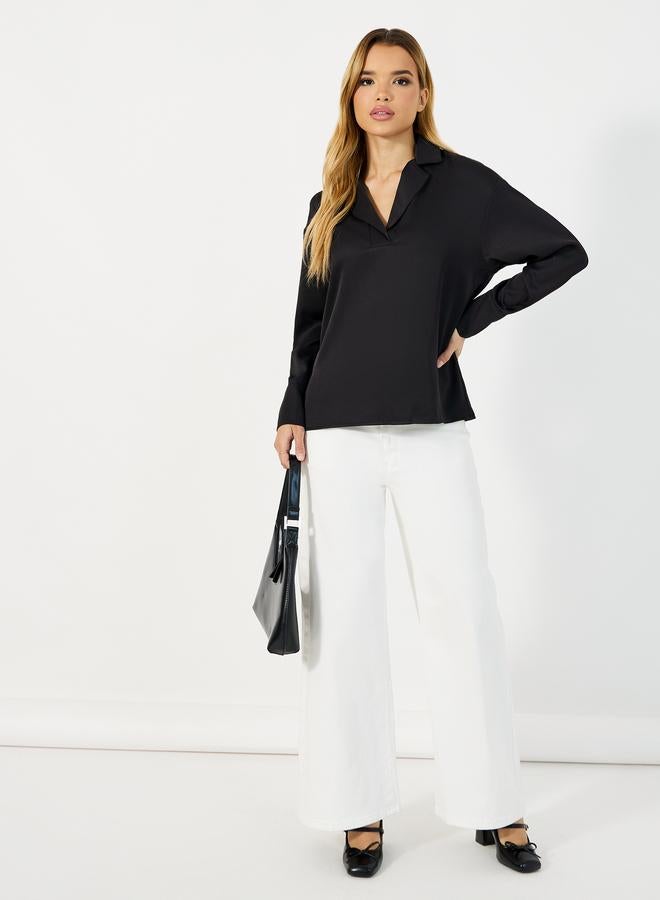 Styli Solid Notch Lapel Collar Top - Image 2