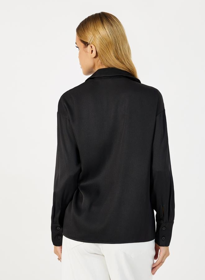 Styli Solid Notch Lapel Collar Top - Image 4