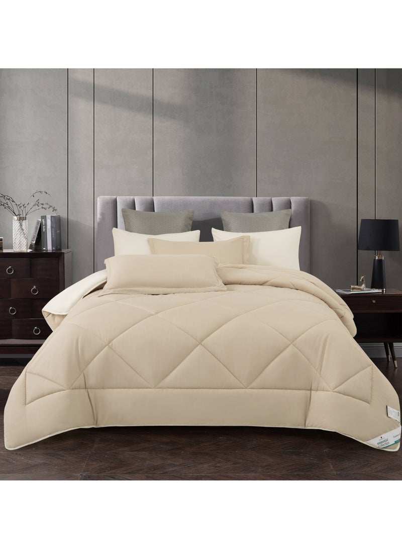 Donetella Comforter Set 4-Pcs Twin Size All Season Reversible Diamond Quilted Bed Fits(140 X 200 Cm) With 350 GSM Down Alternative Filling, Taupe  - Image 1