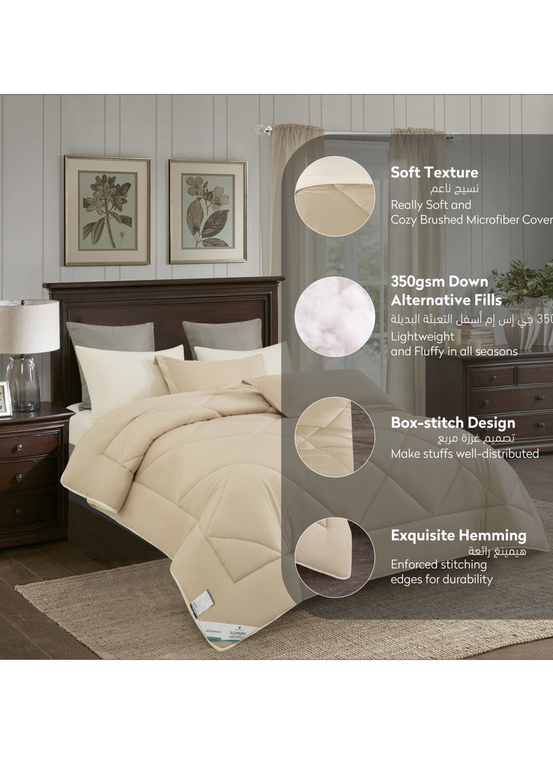 Donetella Comforter Set 4-Pcs Twin Size All Season Reversible Diamond Quilted Bed Fits(140 X 200 Cm) With 350 GSM Down Alternative Filling, Taupe  - Image 3