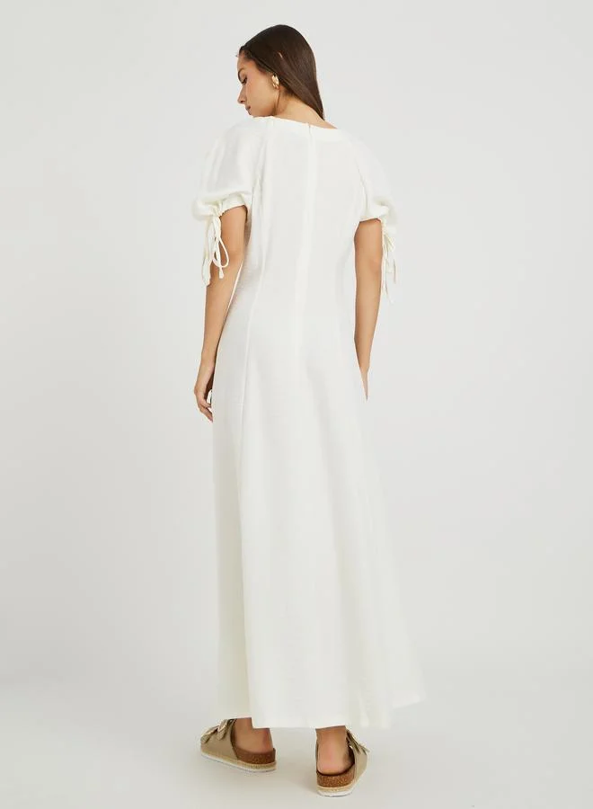 Take Two Take Two Solid Puff Sleeves Round Neck A-Line Maxi Dress