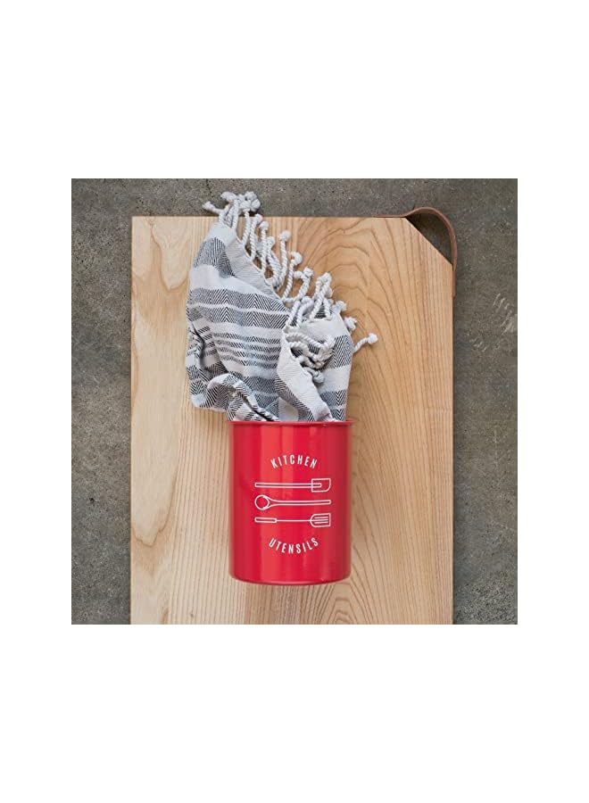S-TOP Powder-Coated Steel Utensil Crock, Red - Image 3