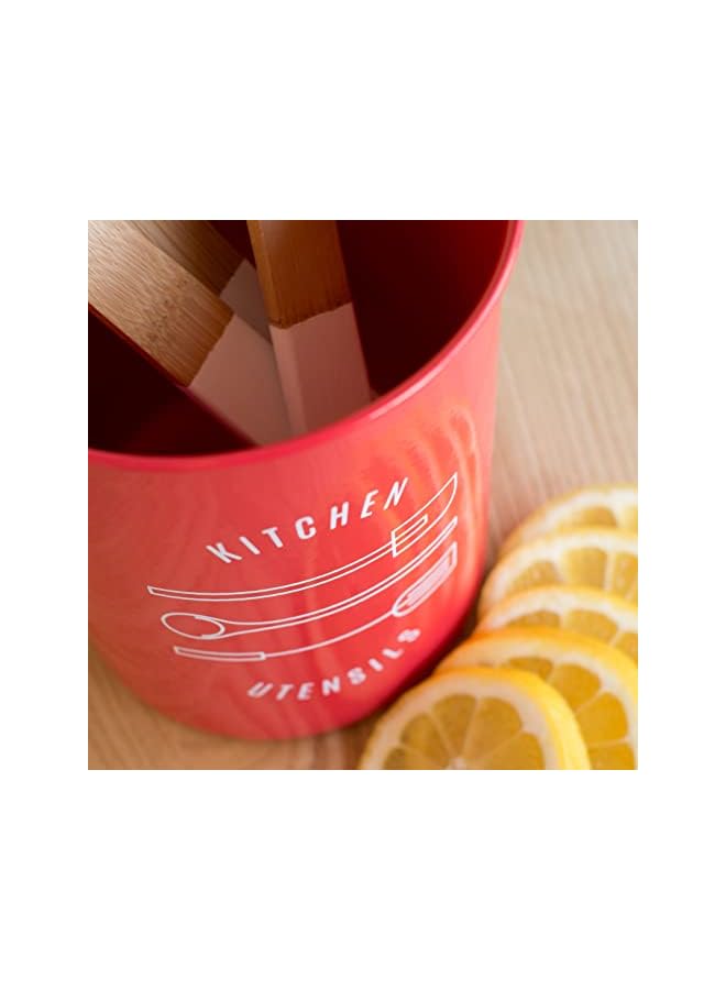 S-TOP Powder-Coated Steel Utensil Crock, Red - Image 2
