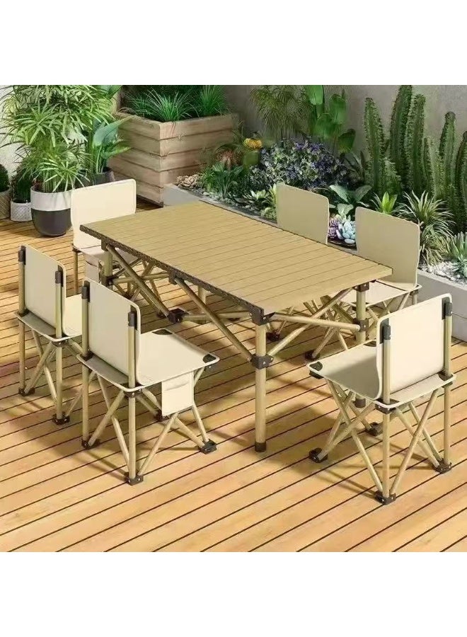 حجم الطاولة 120 سم × 55 سم، 6 كراسي بمقاس 36 × 36 × 58 سم. مجموعة طاولة وكراسي خارجية قابلة للطي، طاولة وكراسي خارجية، طاولة وكراسي تخييم، طاولة وكراسي قابلة للطي، كراسي فناء - Image 1